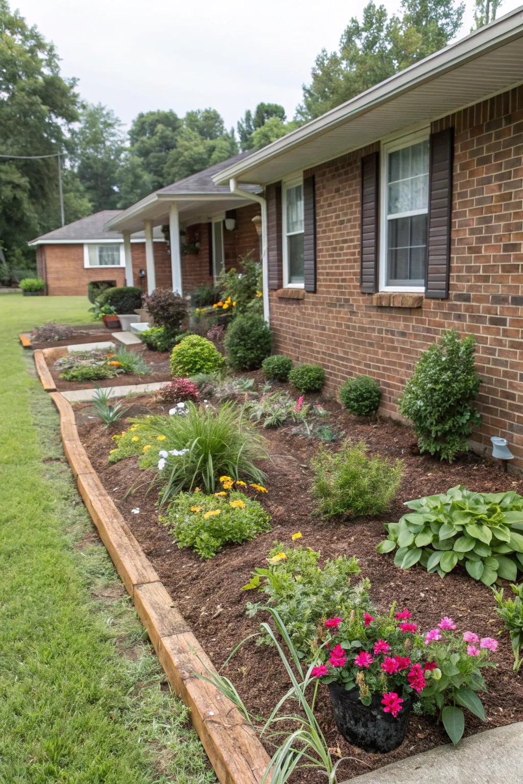 Mulch creates neat garden beds and retains soil moisture.