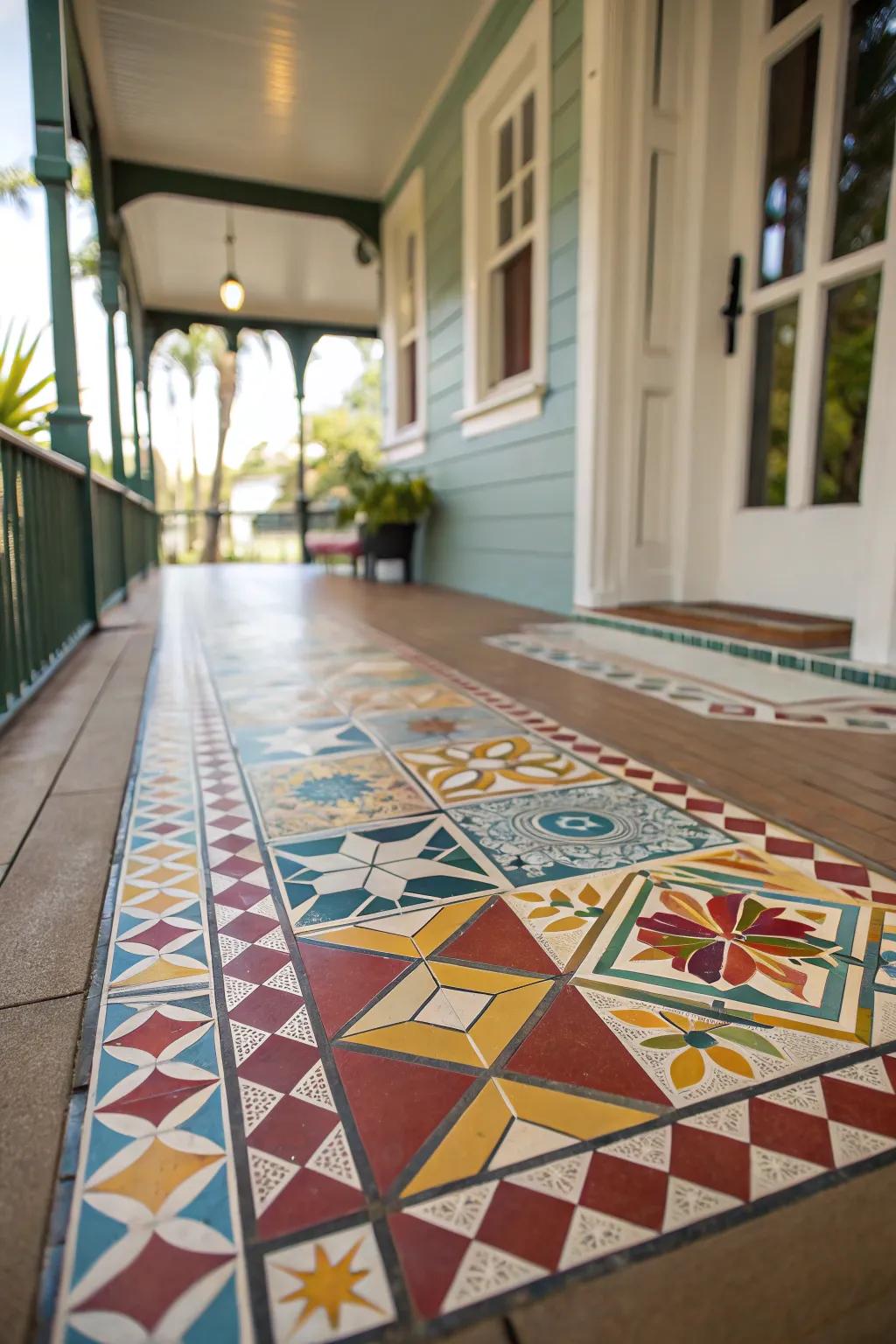 Artistic tile patterns can make your porch floor stand out.