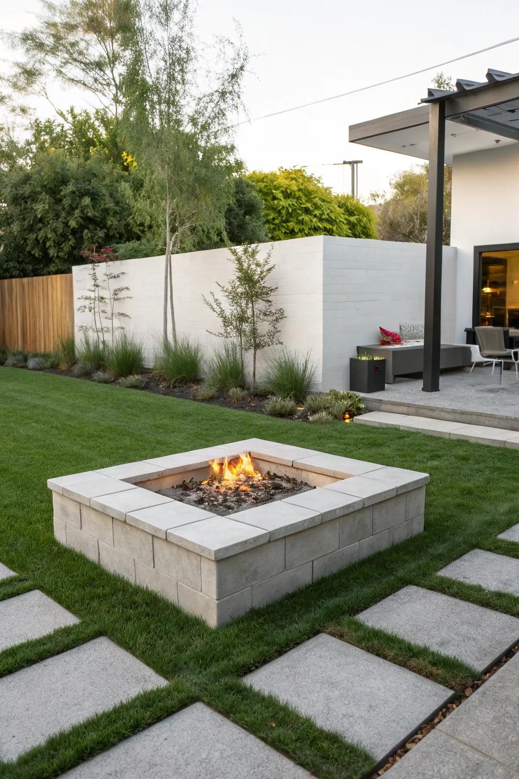 Budget-friendly minimalism with a cinder block fire pit.