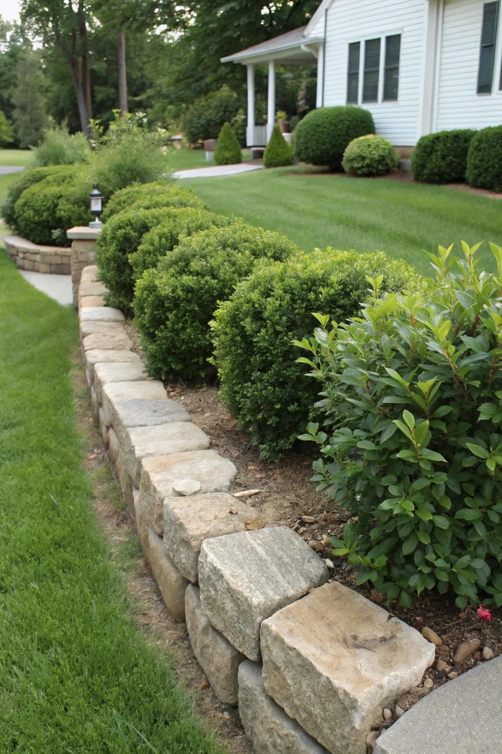 Enhance your garden with stone and shrub harmony.
