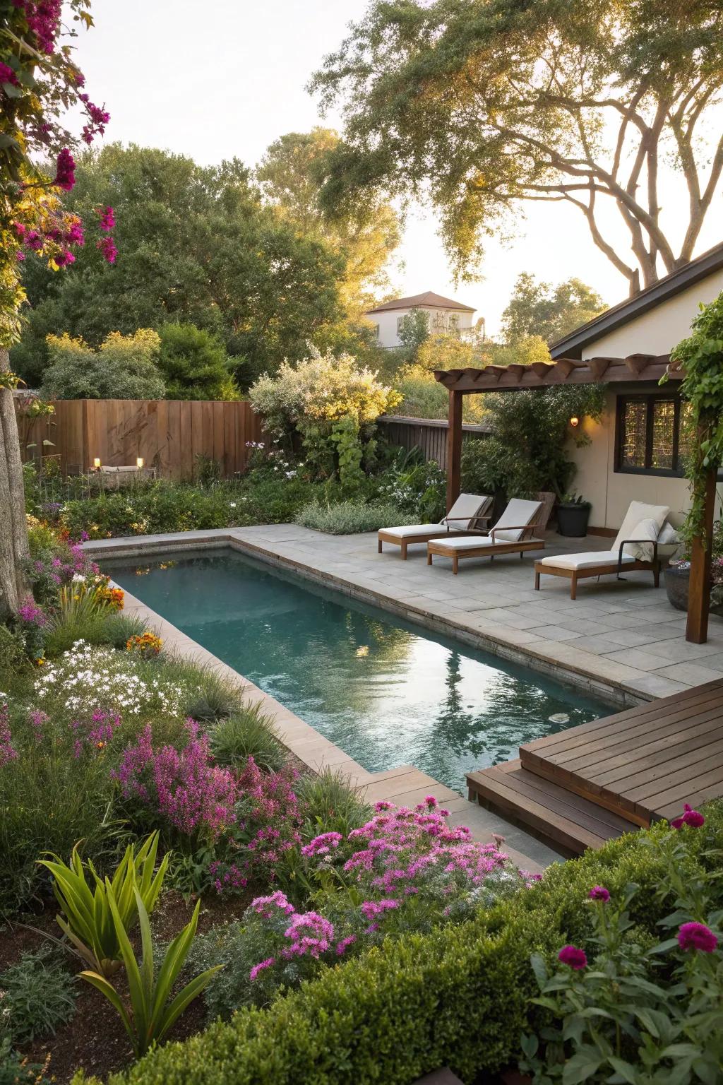 A chic swimming pool that blends seamlessly with its surroundings.
