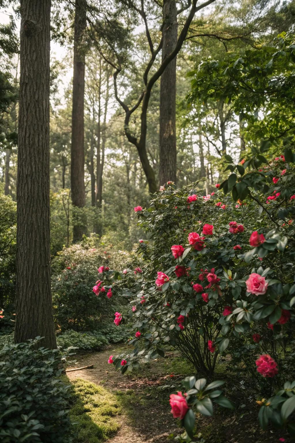Camellias add a magical touch to woodland gardens.