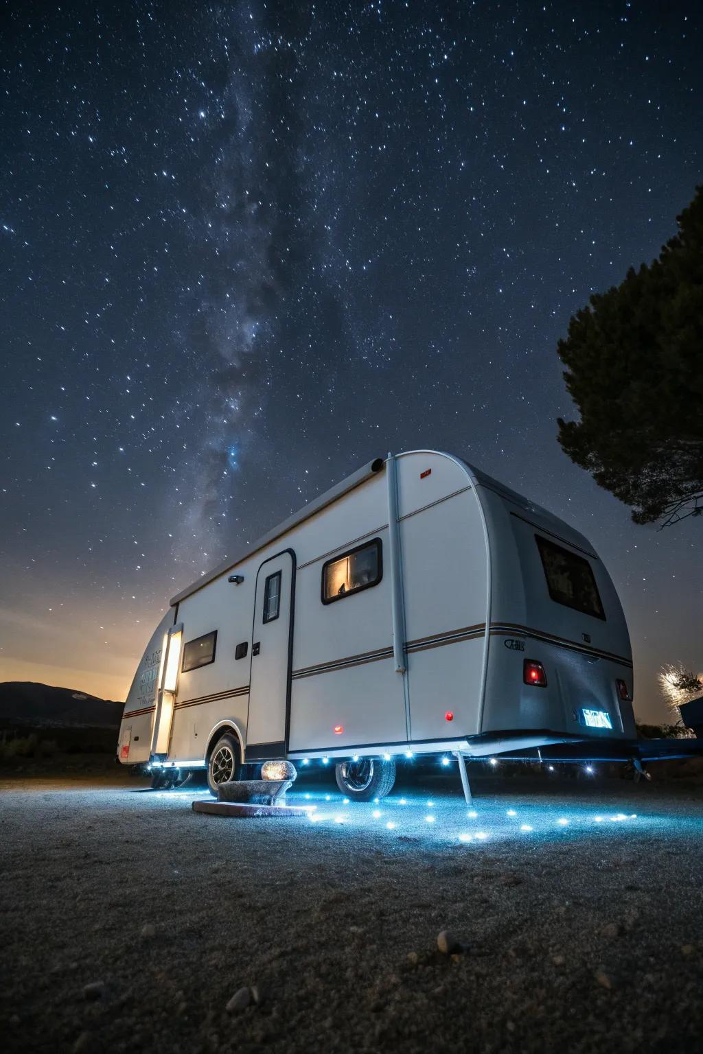 Underbody LED lighting adds a stylish touch to your camper.