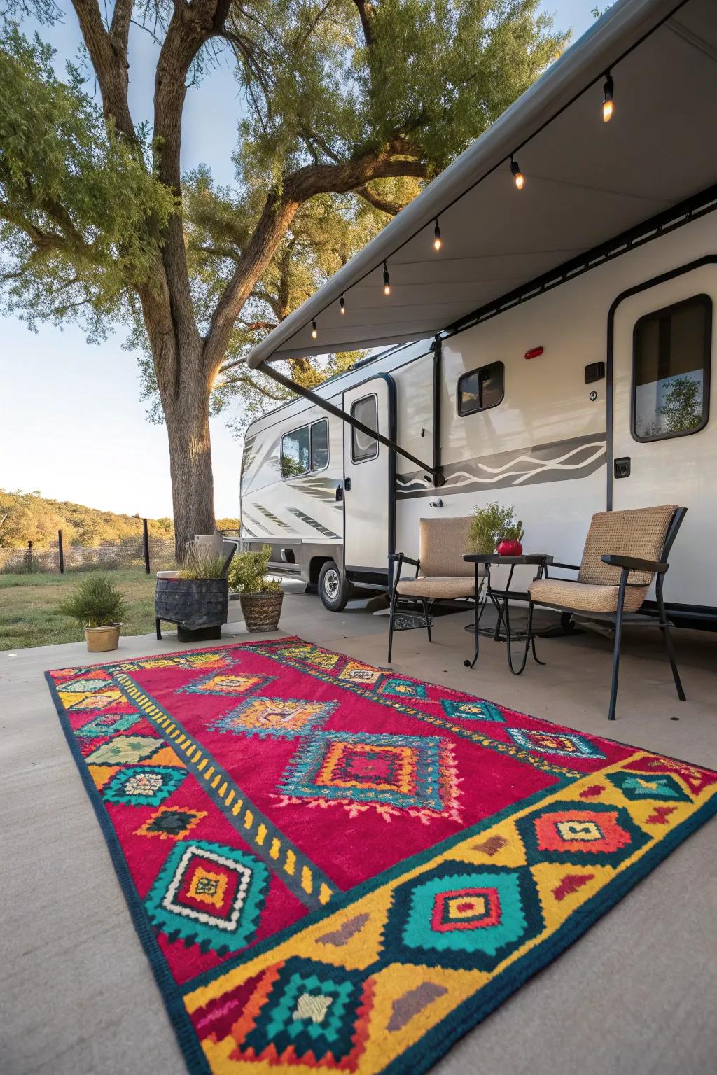 Define your space with a stylish outdoor rug.