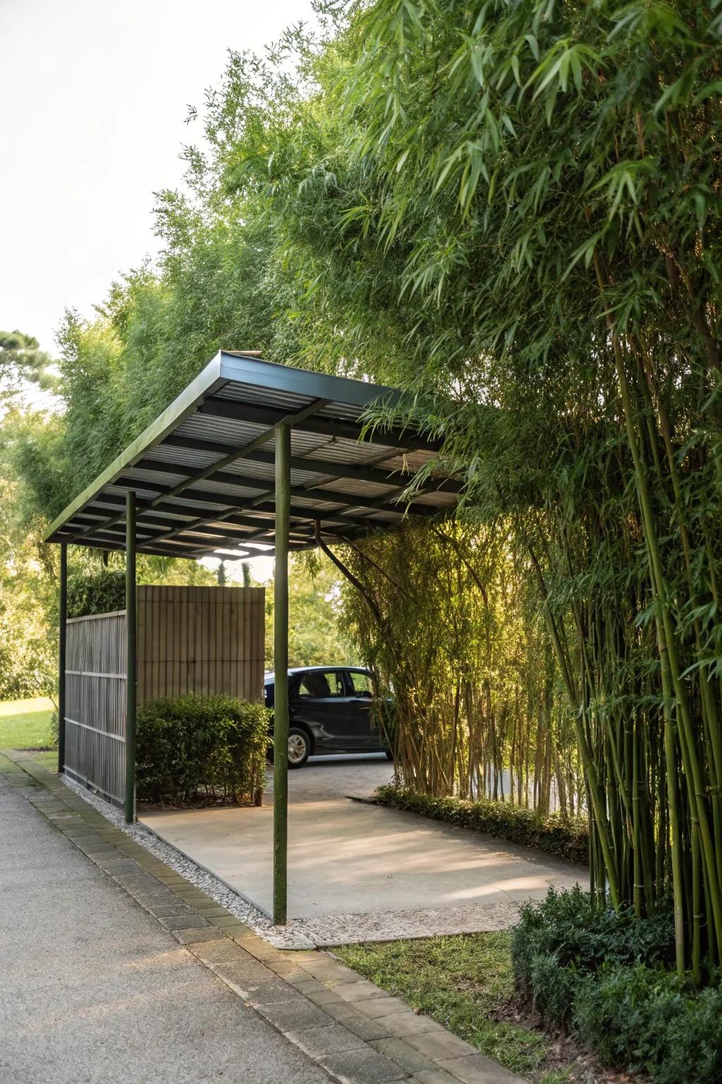 Bamboo offers a natural, year-round solution for carport privacy.