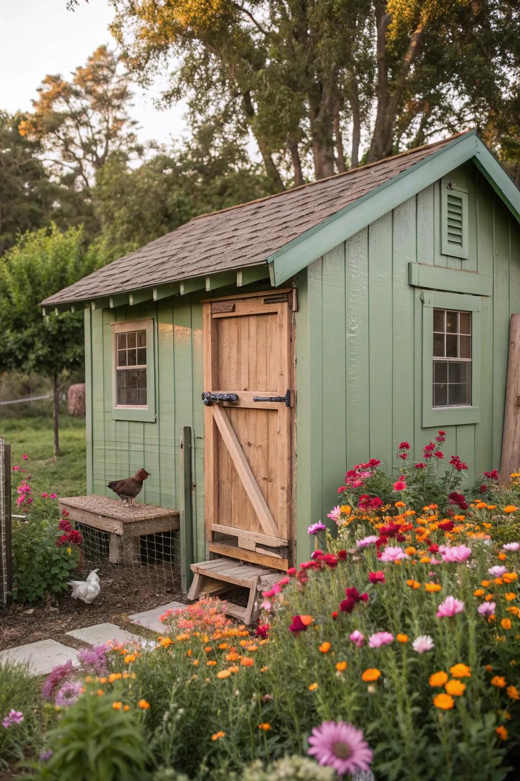 Painting the coop walls in vibrant colors adds character and warmth.