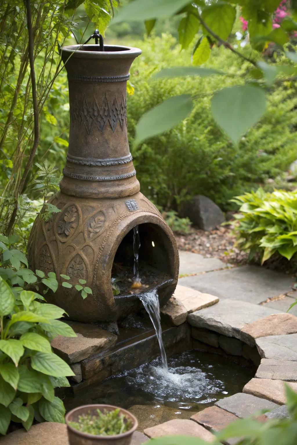 Turn an old chiminea into a tranquil water feature.