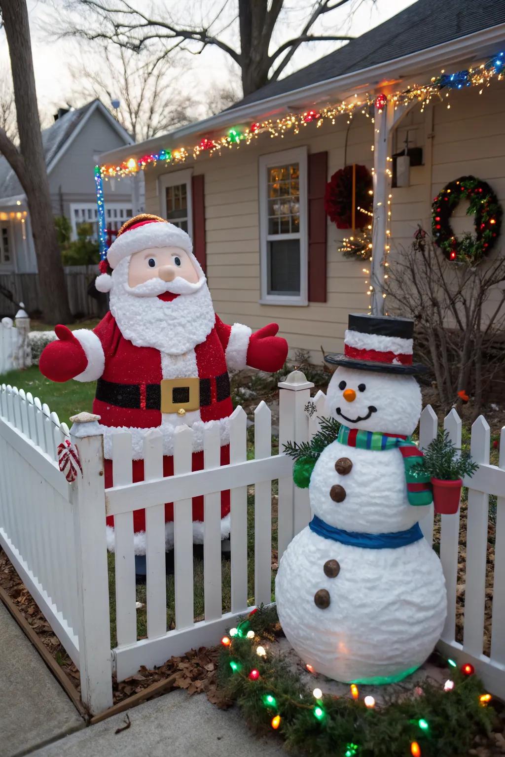 Bring whimsy with Santa Claus and snowmen figures.