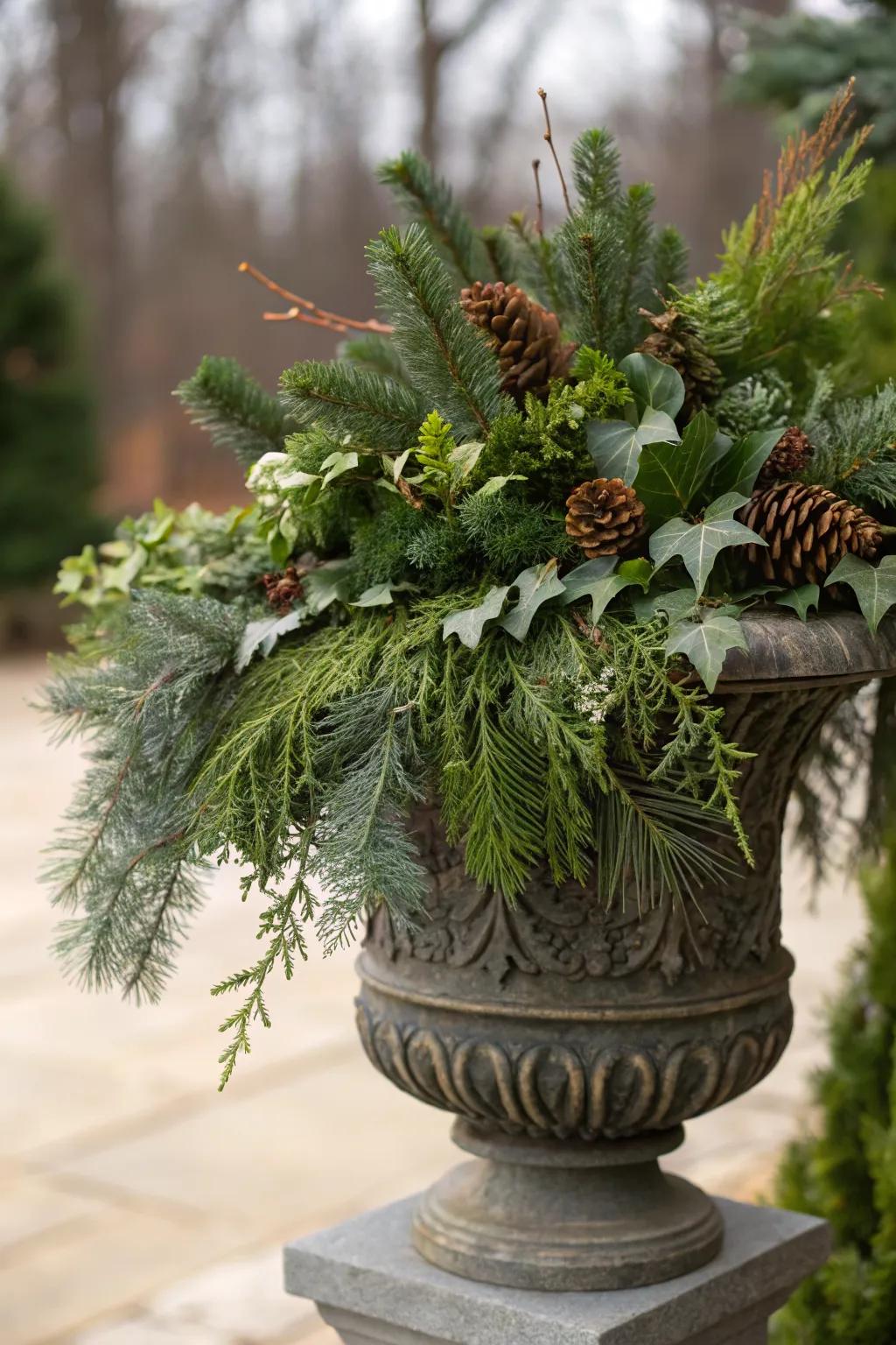 Layered greens create a lush look.