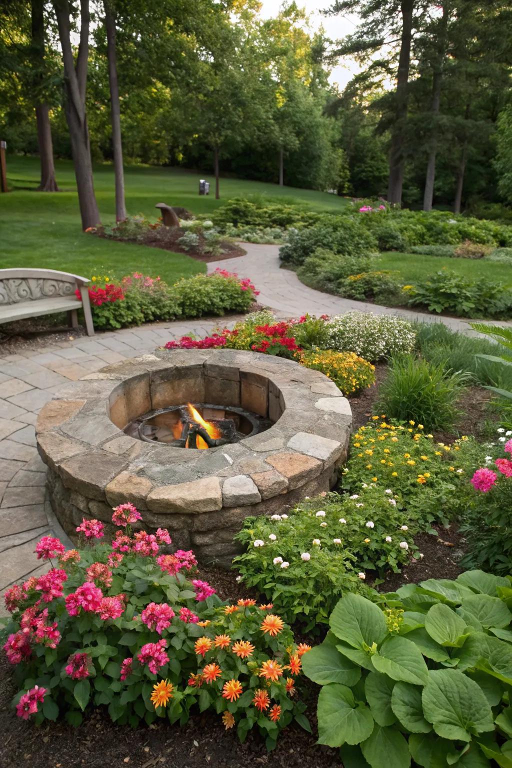 Create a garden oasis with your fire pit as the centerpiece.