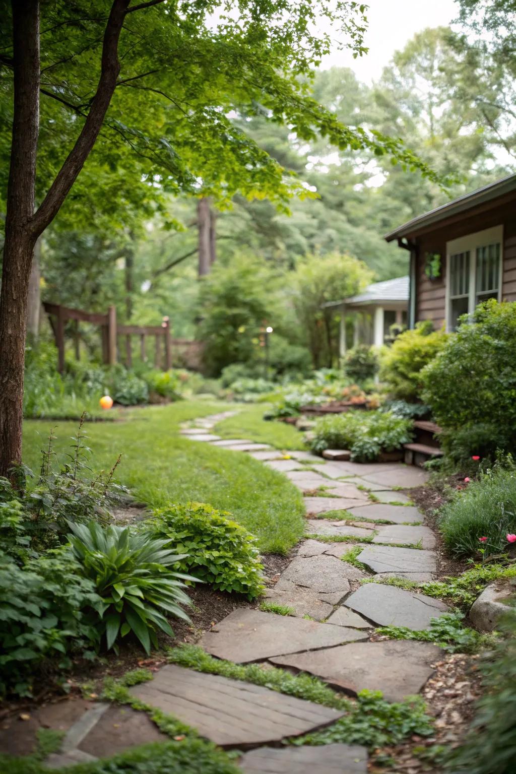 Stone pathways add elegance and guide visitors through your garden.