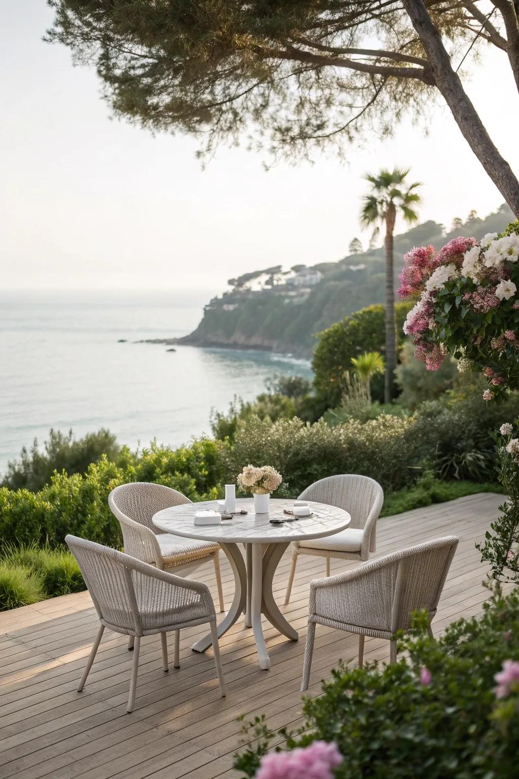 Stylish furniture completes the look of your coastal garden.