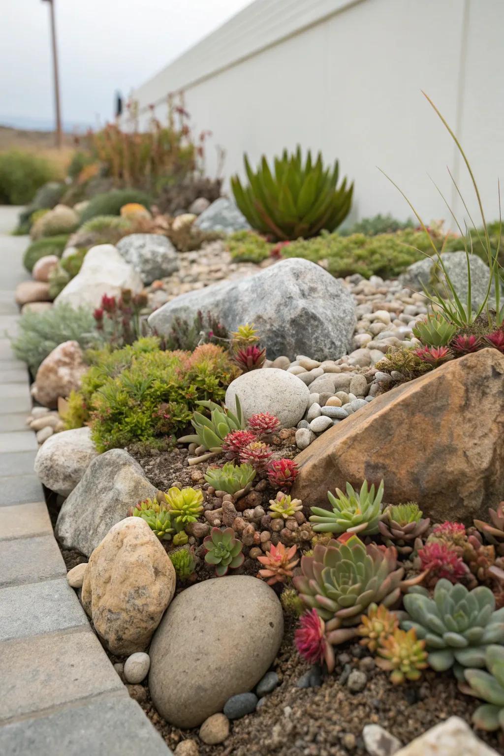 A rock garden echoing the rugged allure of coastal landscapes.
