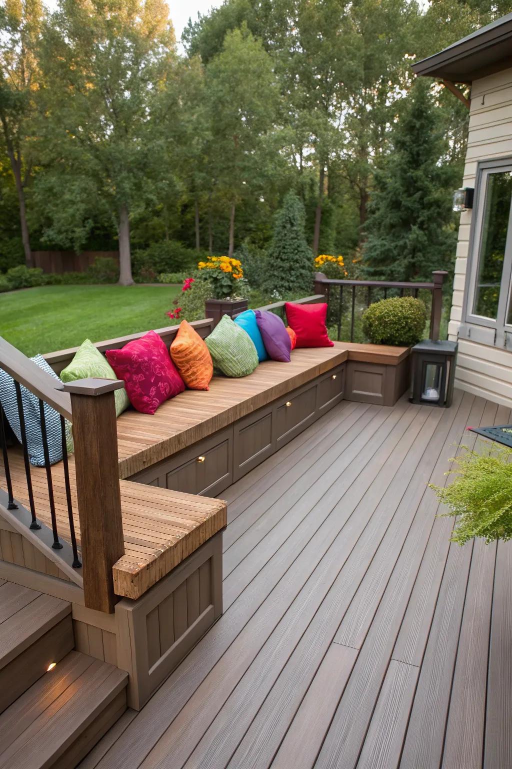 Built-in benches enhance functionality and style on your composite deck.