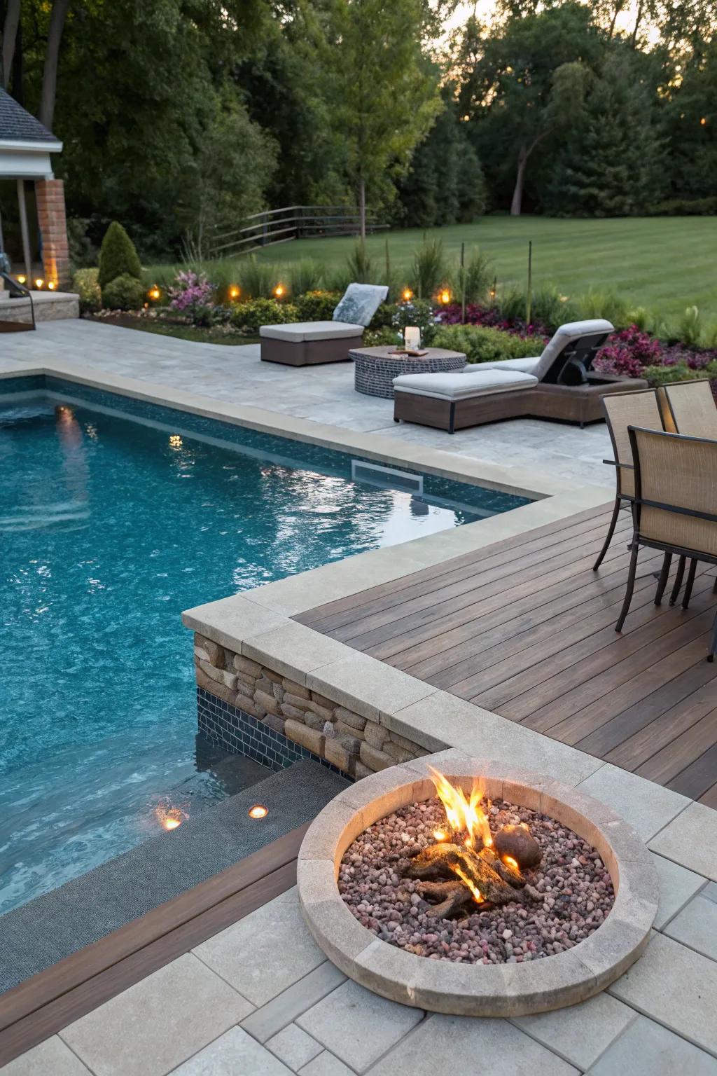 A fire pit adds warmth and charm to your pool deck.