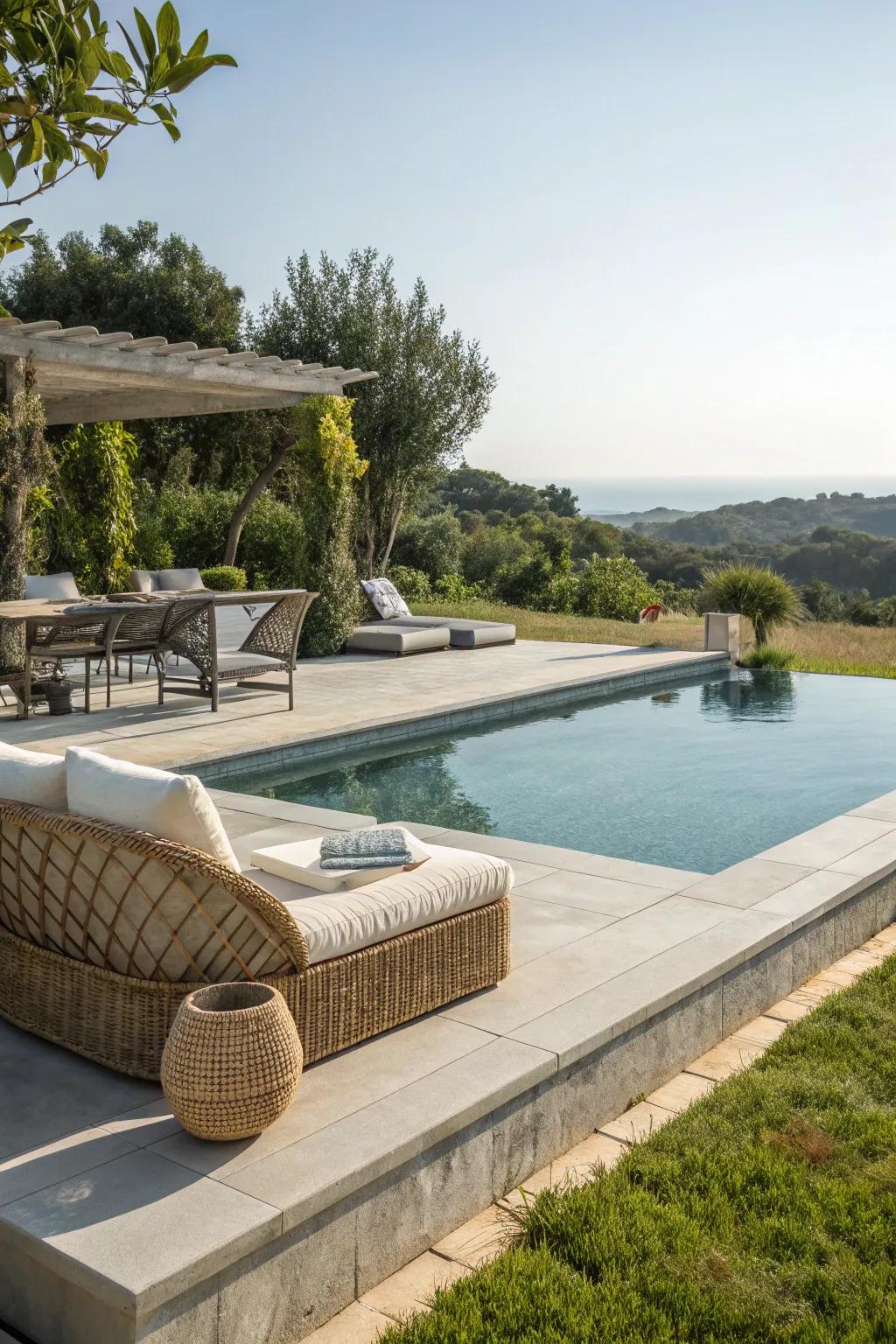 Contrasting borders add definition and elegance to your pool deck.