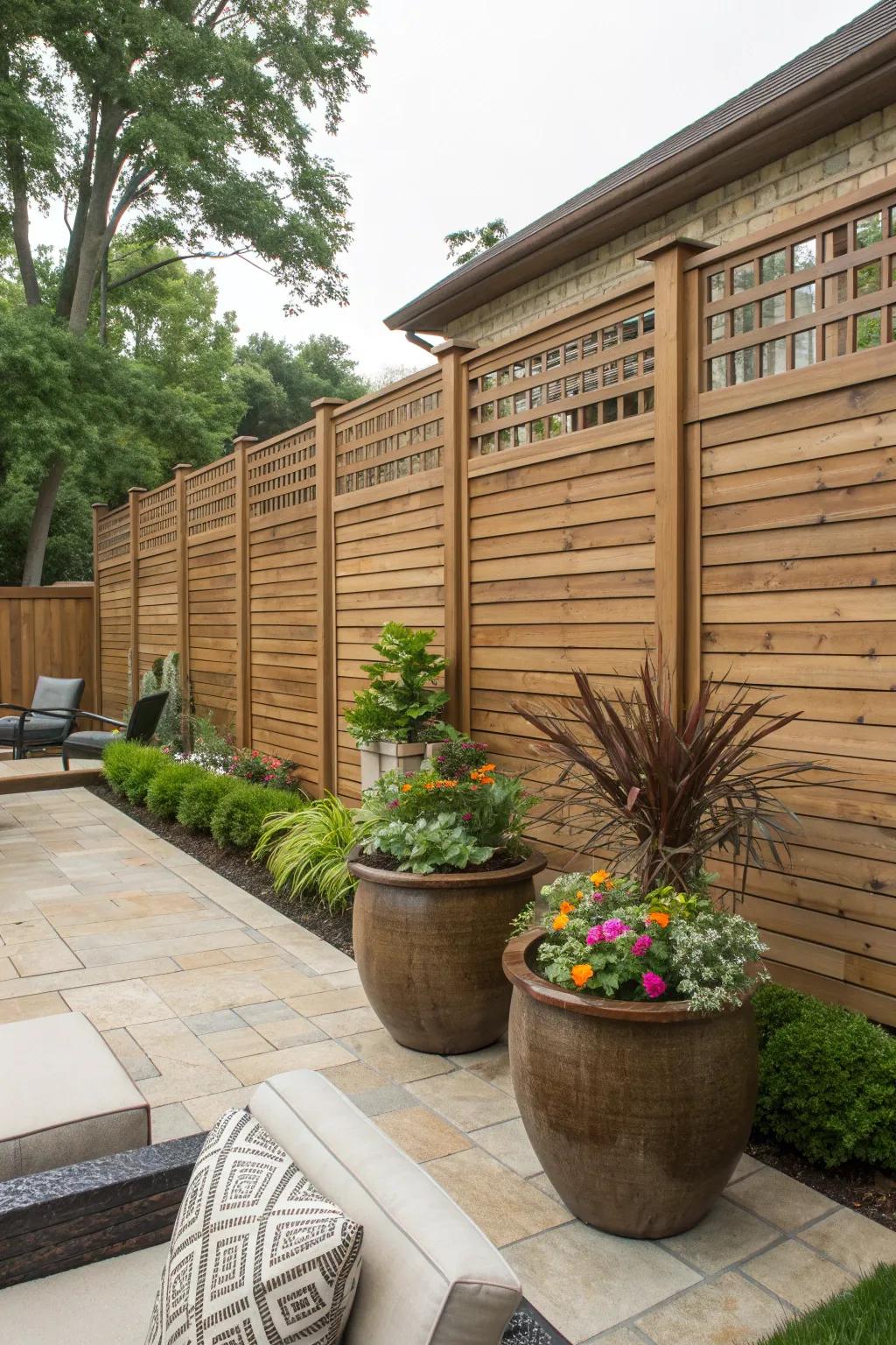 Decorative walls add privacy and style to a modern backyard.