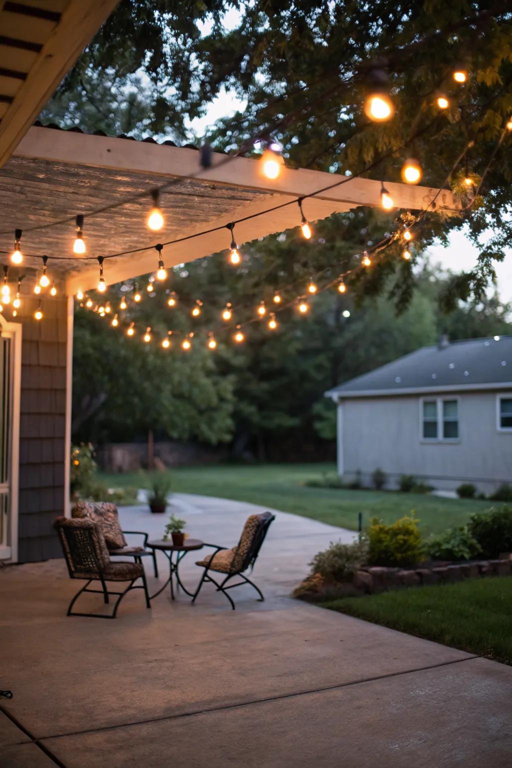 String lights cast a charming and cozy glow over your patio.