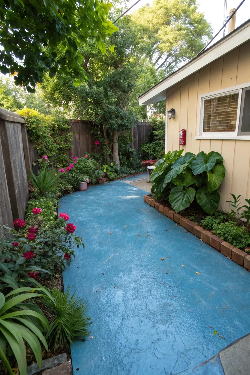 Colored stains add lively character to concrete patios.
