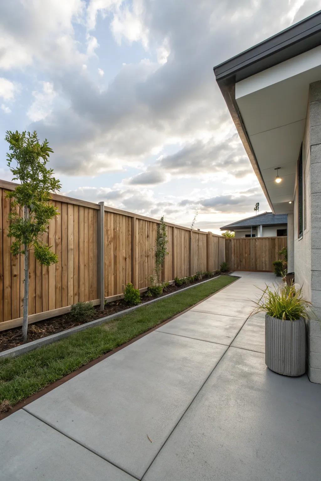 Wood meets concrete for a warm and modern touch.