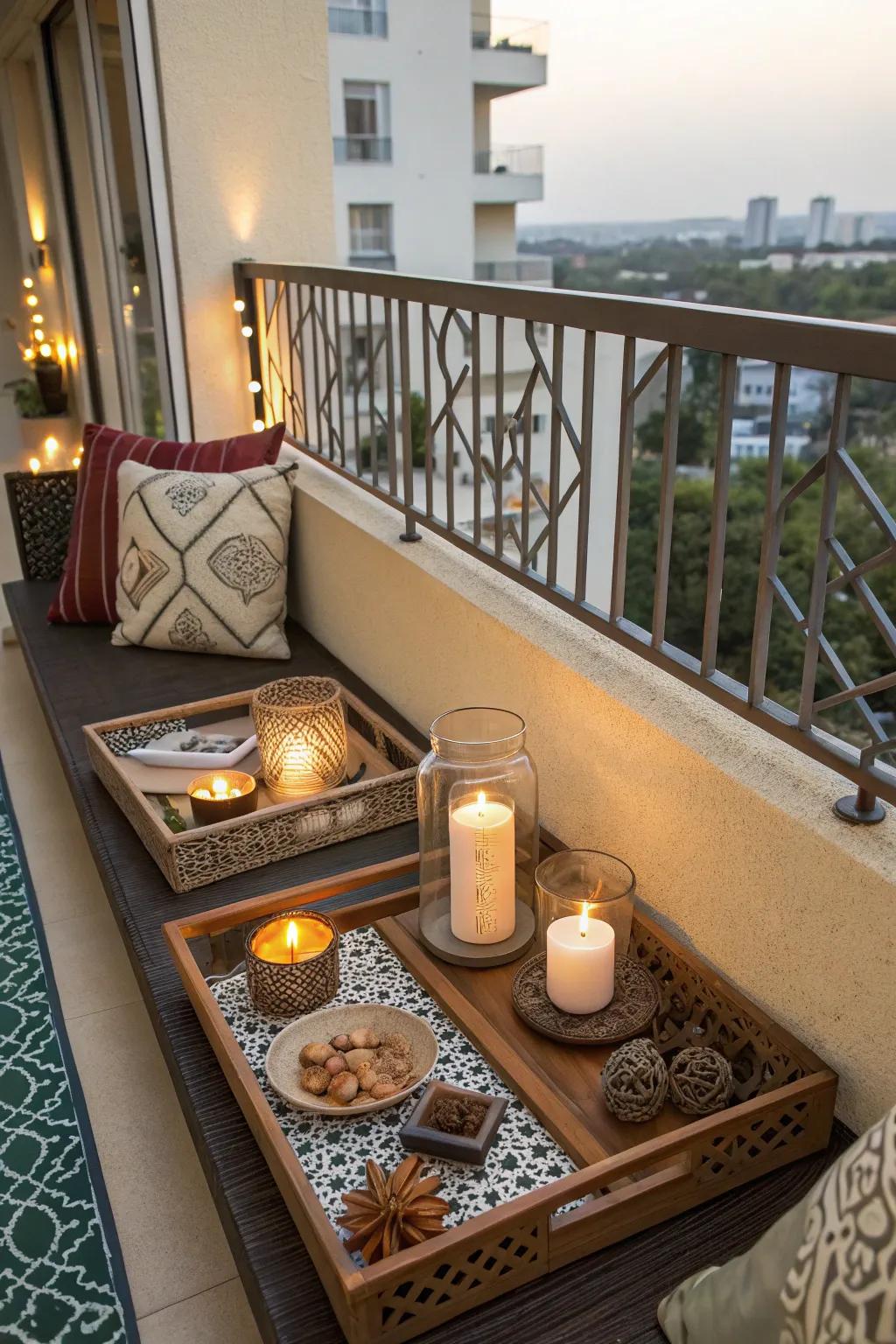Add personal touches with decorative items on your balcony.