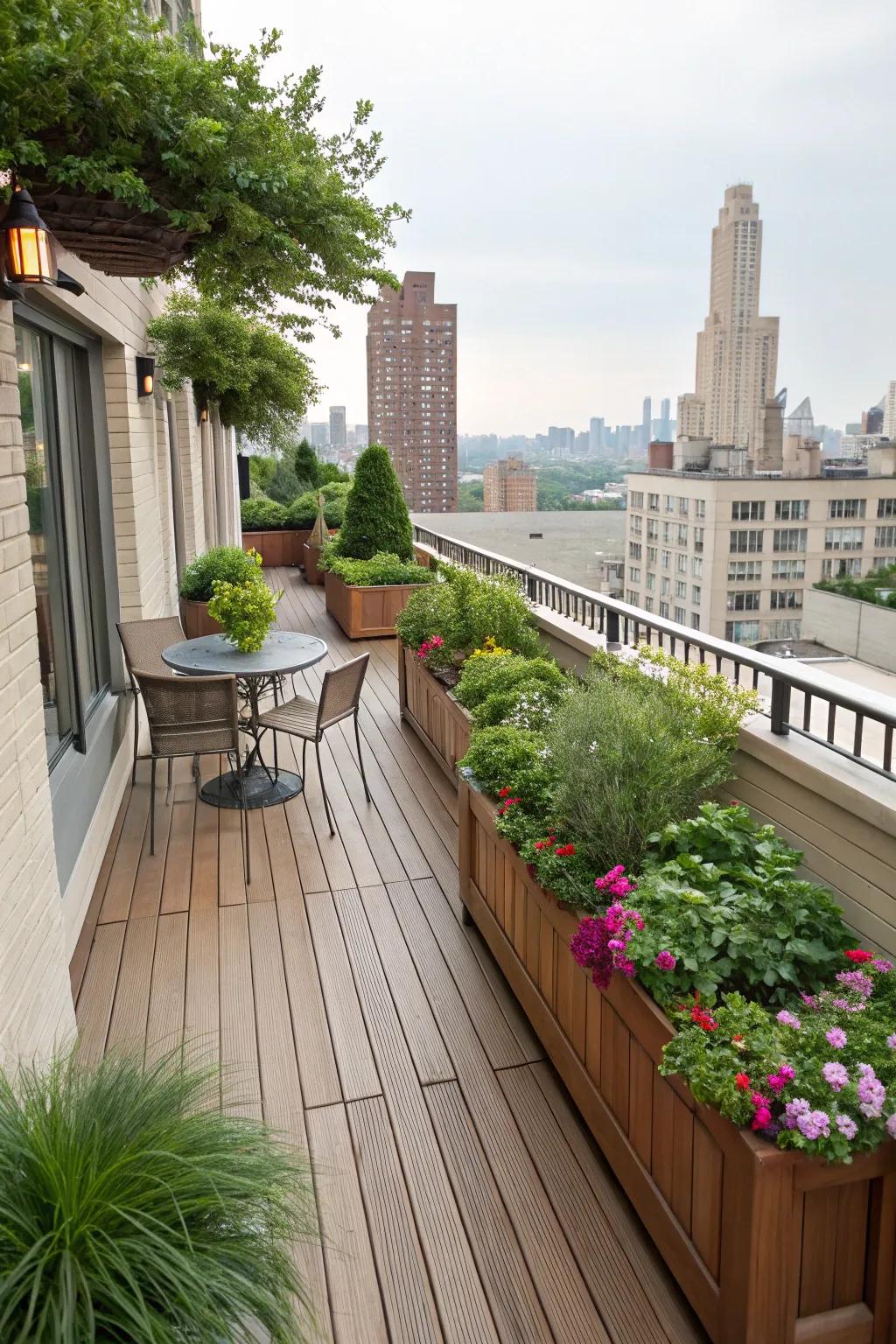 Warm wooden elements in the garden design