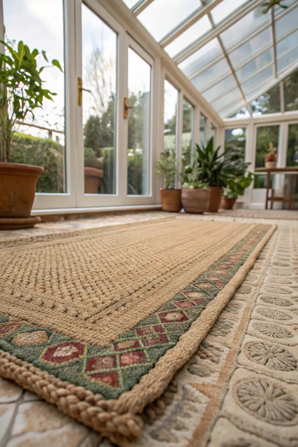 Textured rugs adding warmth and character to the floor.