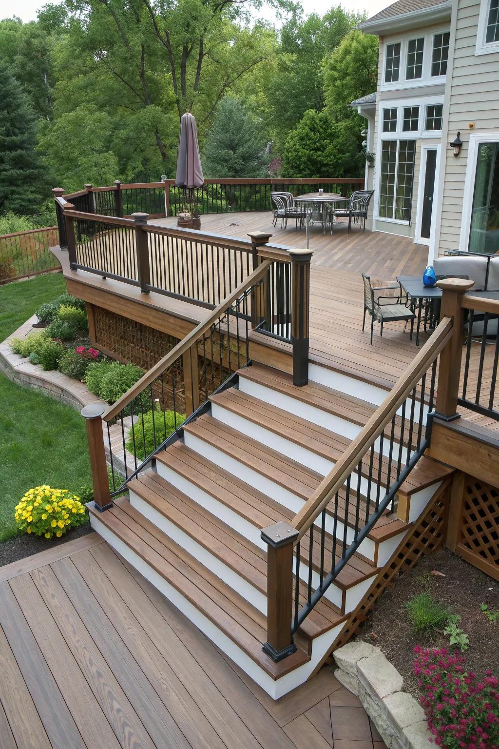 Multi-level decks offer dynamic spaces for various activities.