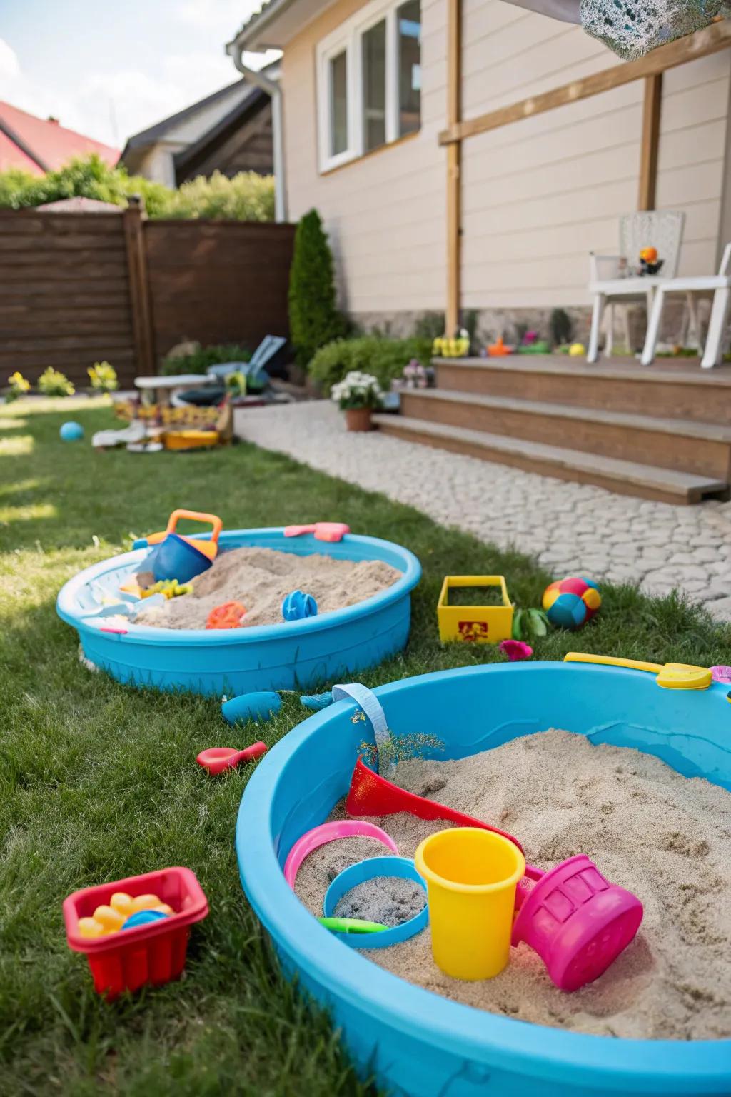 A playful beach setup in the backyard, perfect for a summer cookout.