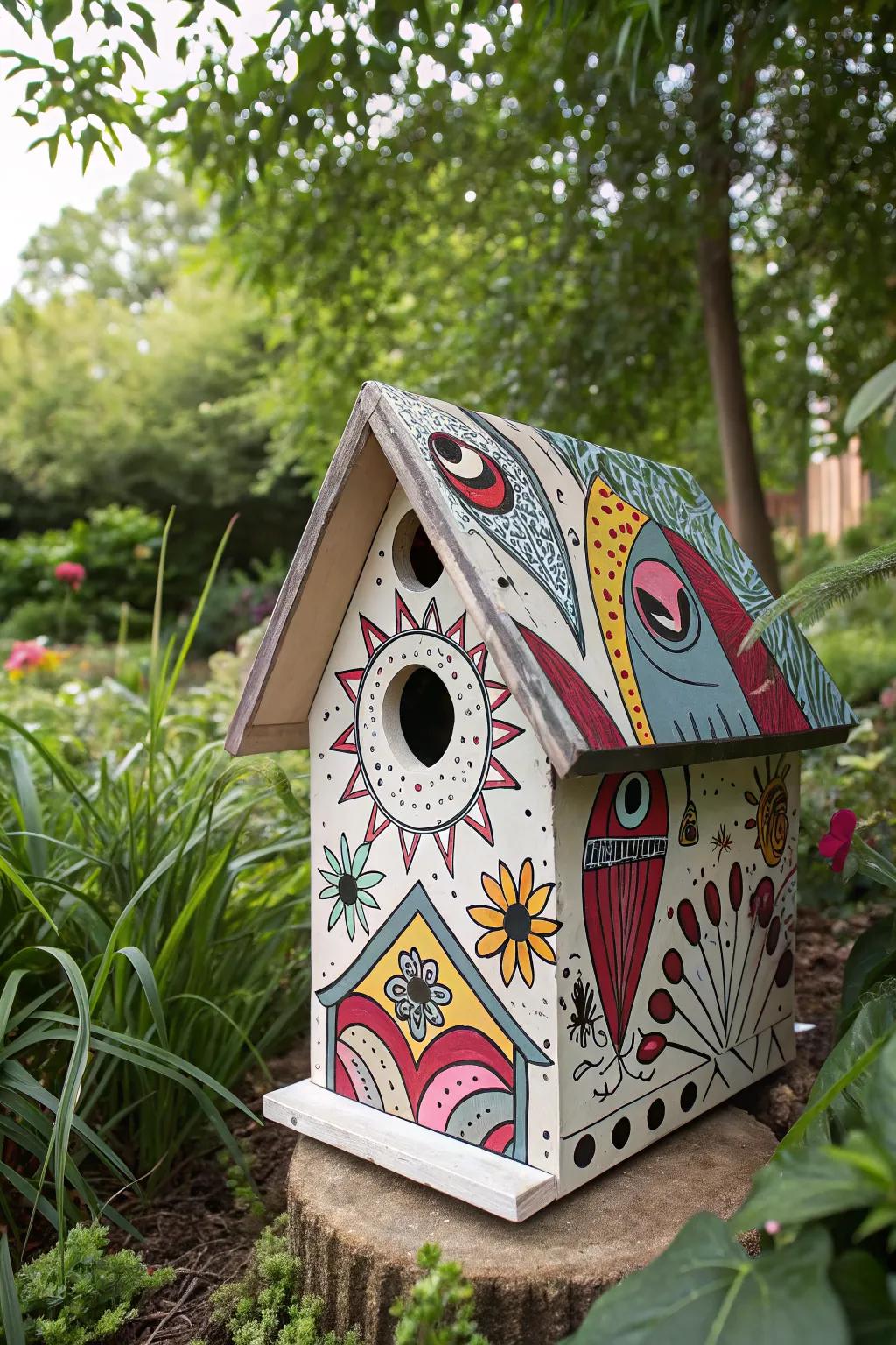 Art in the garden: Abstract birdhouse design