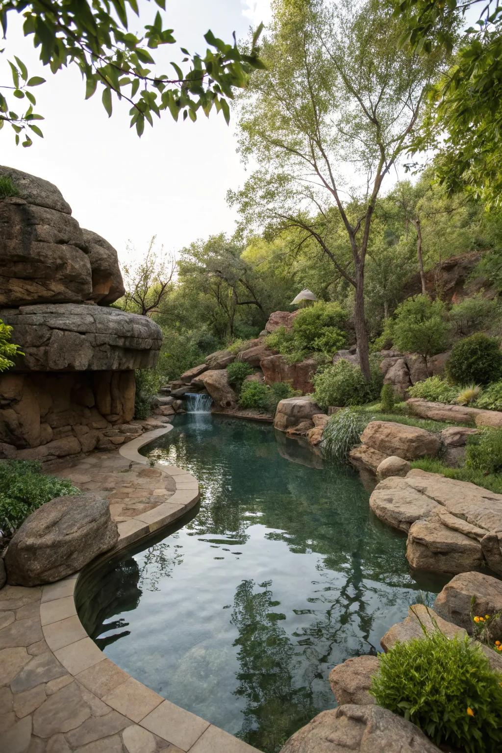 Blend your pool with nature using natural elements.