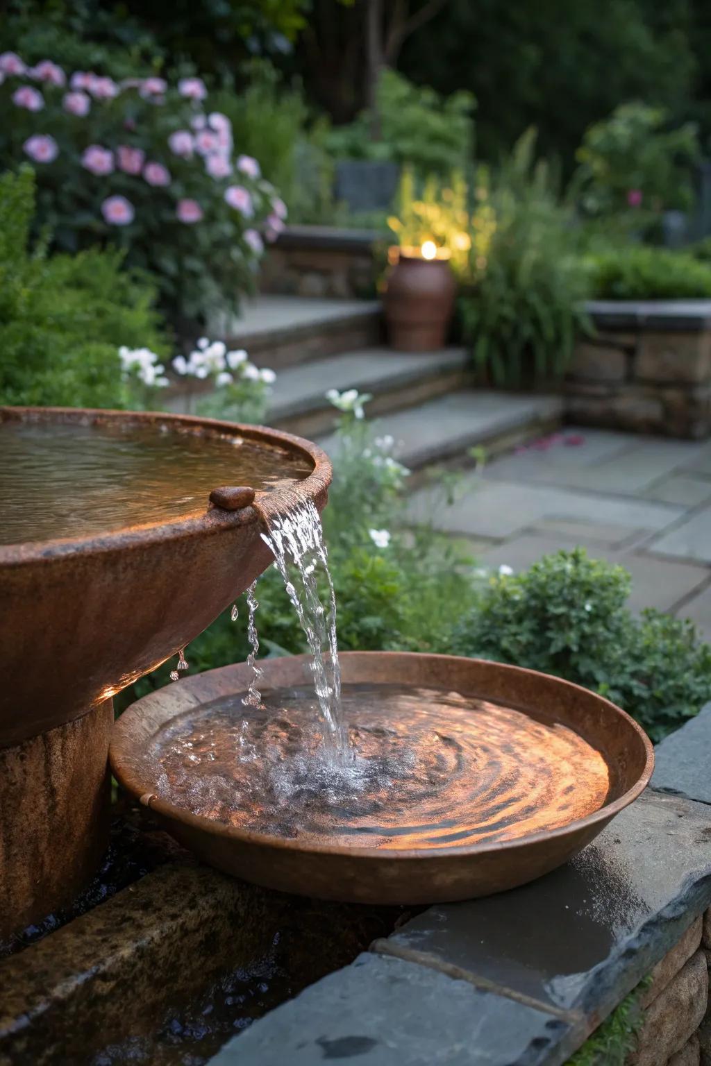 A simple copper spillway providing a tranquil water feature.