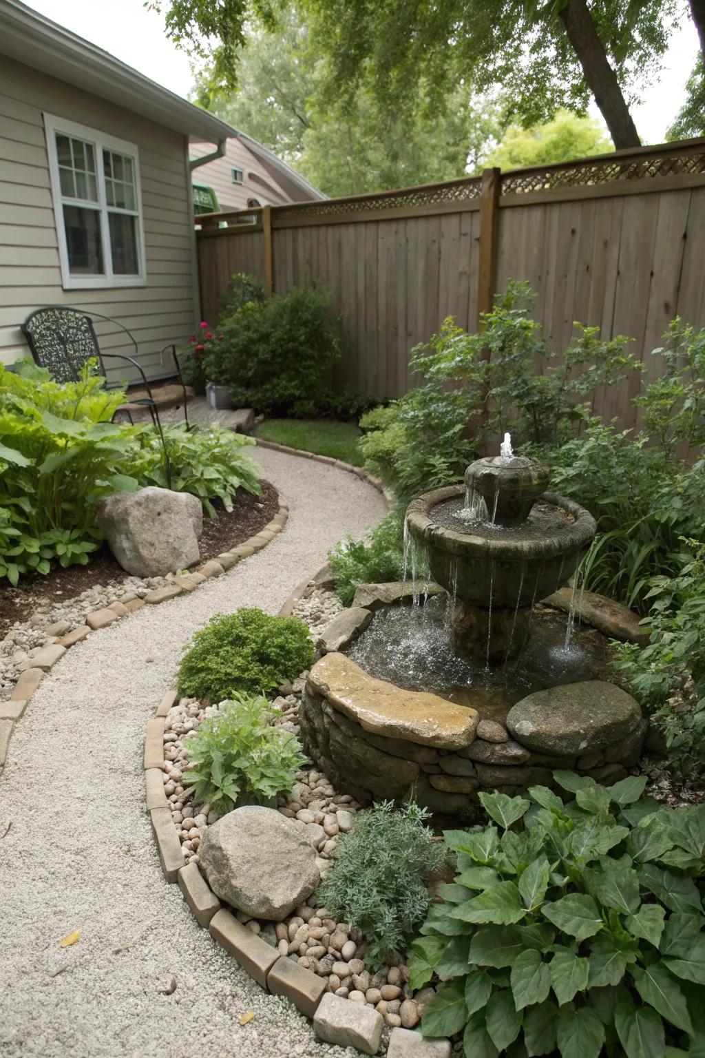 Enhance tranquility with a soothing water feature.