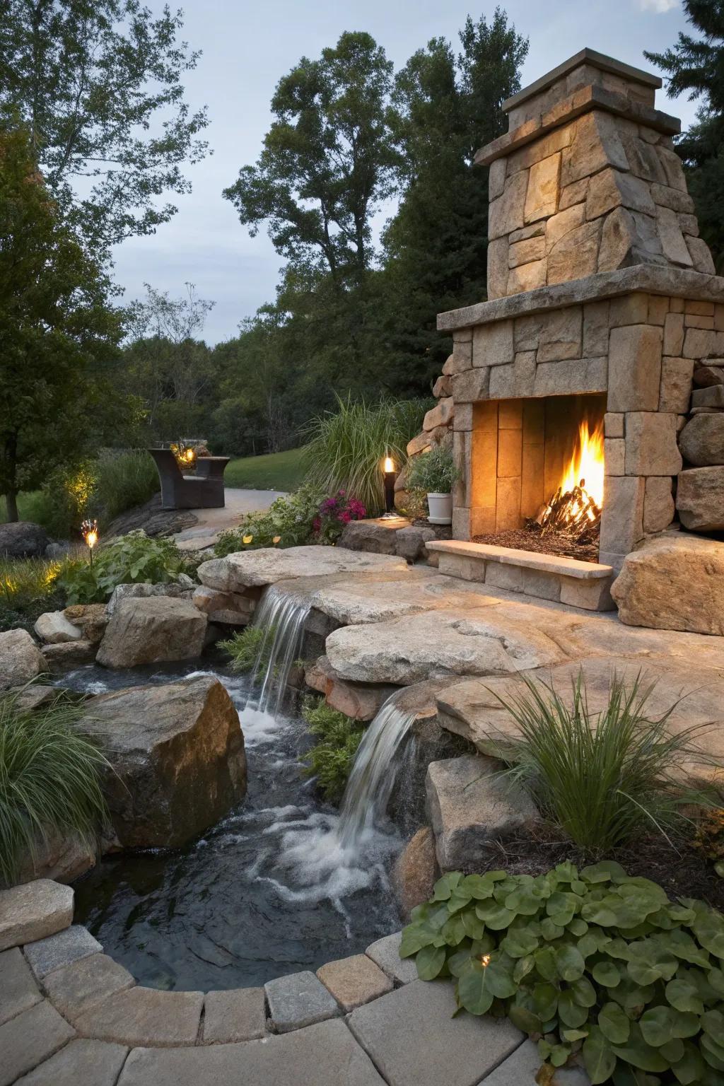 A stunning combination of fire and water in a corner setup.