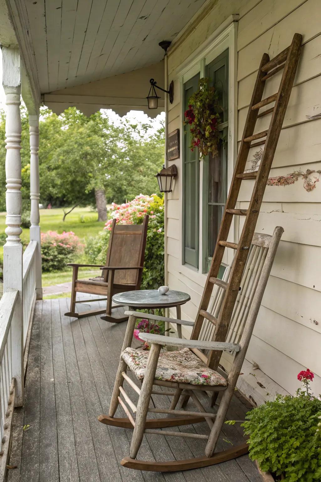 Rustic elements adding charm to a corner porch.