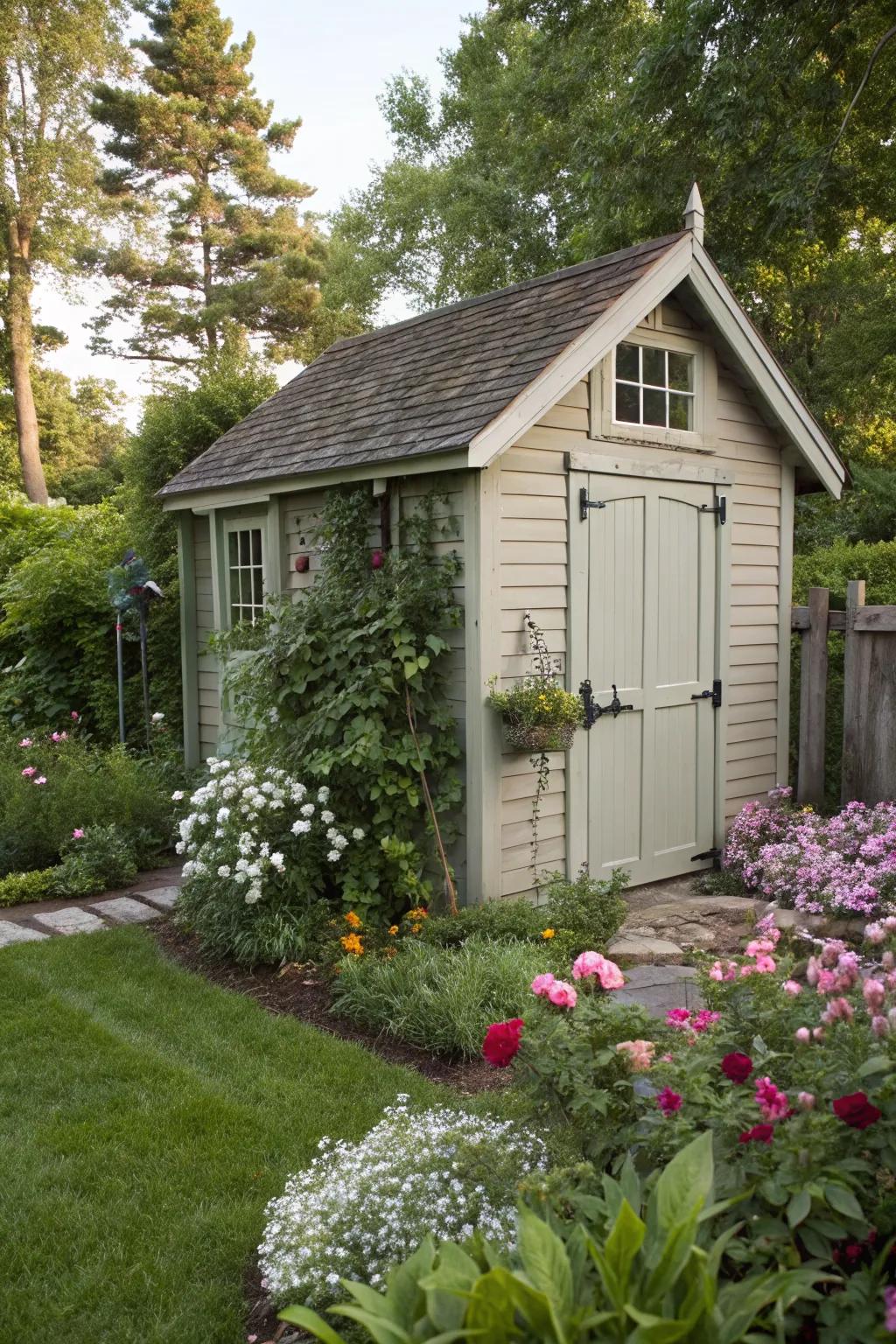 A gabled roof adds character to this delightful garden shed.