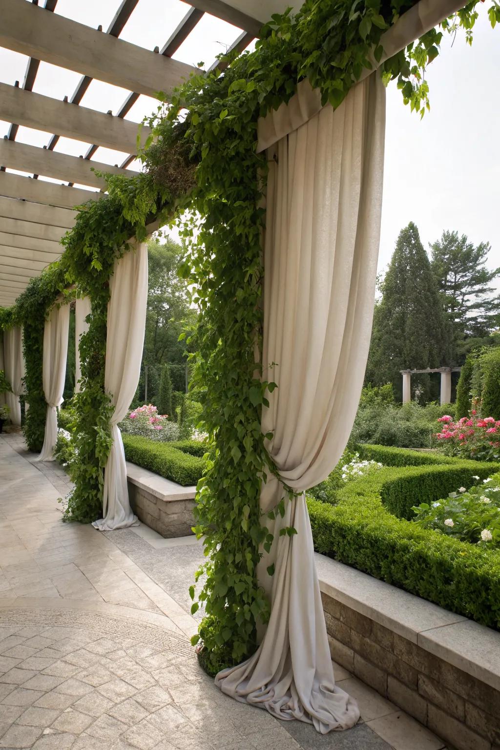 Create a private oasis with side curtains on your pergola.