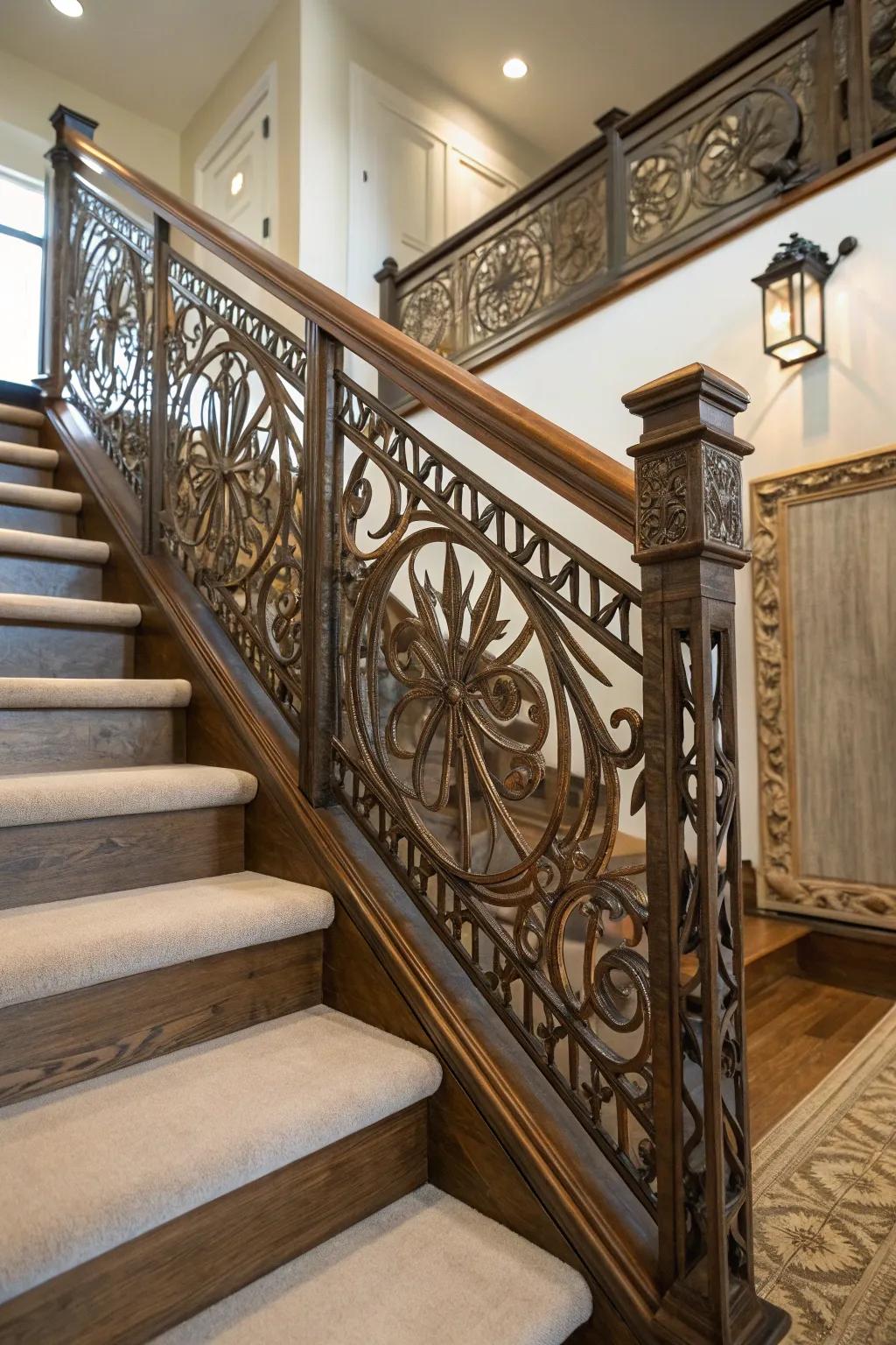 Artistic metalwork adds a handcrafted touch to craftsman railings.