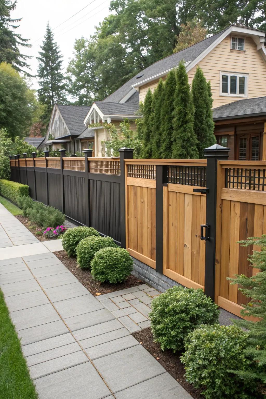 Contrasting colors give the craftsman fence a bold and modern appeal.
