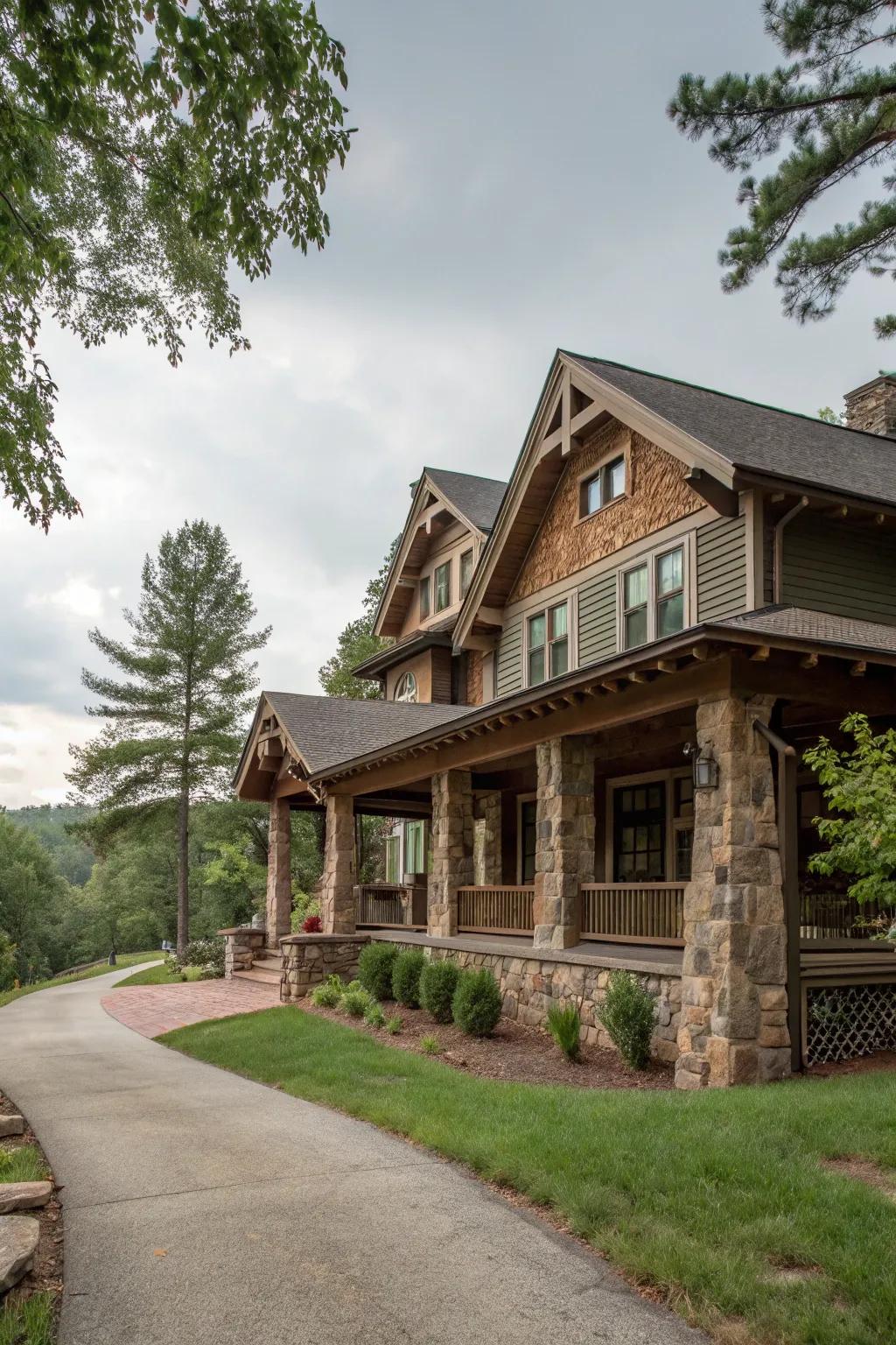 Earthy tones enhance the natural beauty of this Craftsman-style home.