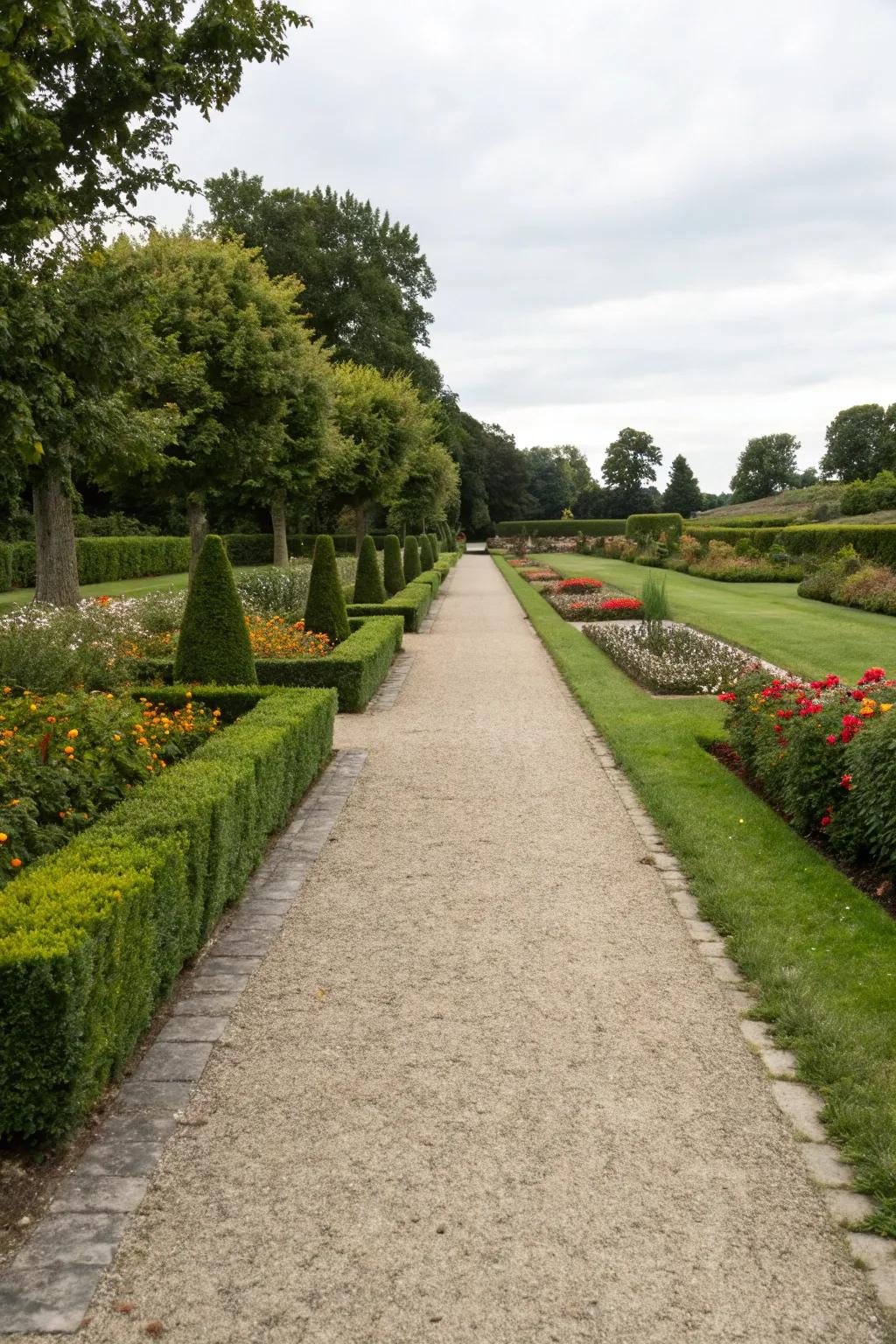 Gravel paths offer simplicity and style.