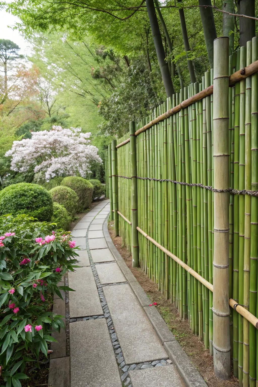 Tall bamboo fences create peaceful sanctuaries.