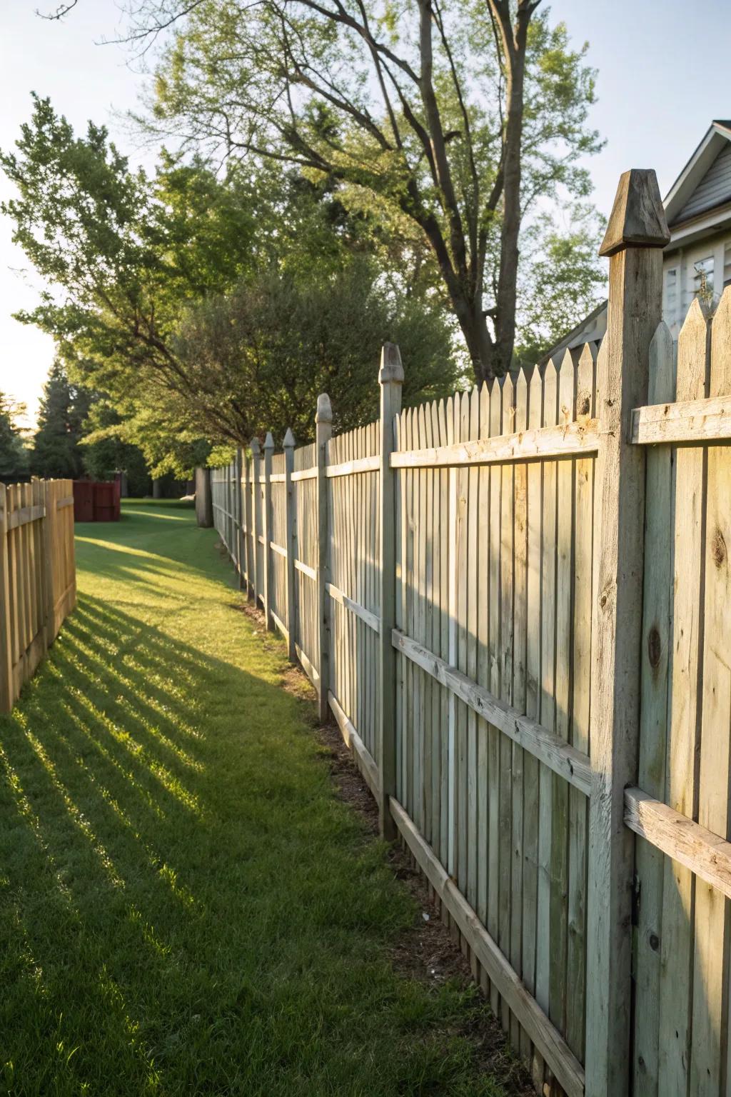 A fence with varied slat patterns that adds visual interest.
