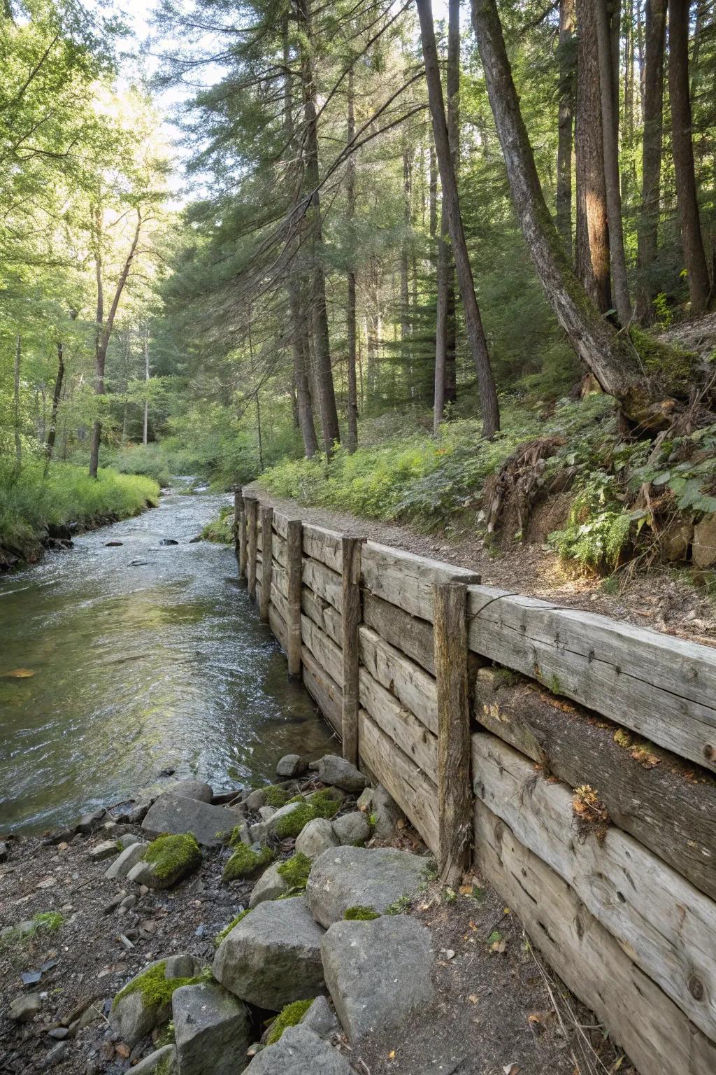Timber walls add warmth and rustic charm to any landscape.