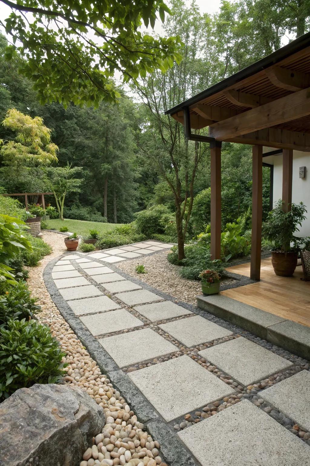 A blend of crushed granite and stones creates visual interest on this patio.