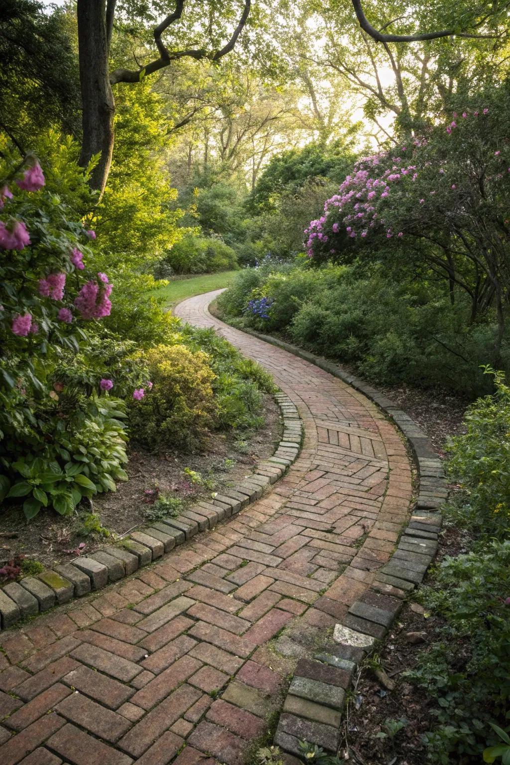A charming rustic brick path full of character.