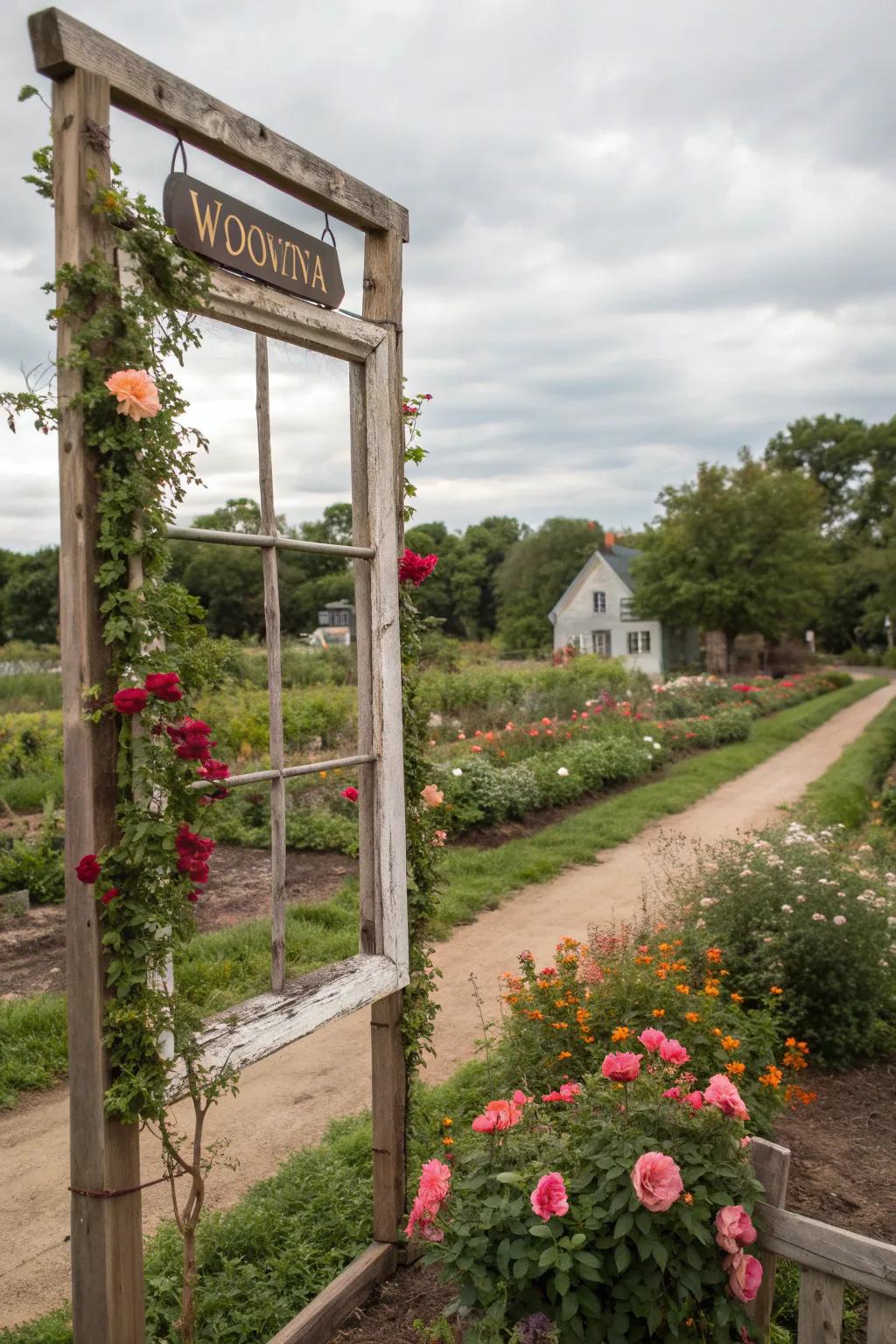 Upcycle vintage items for a unique garden sign.