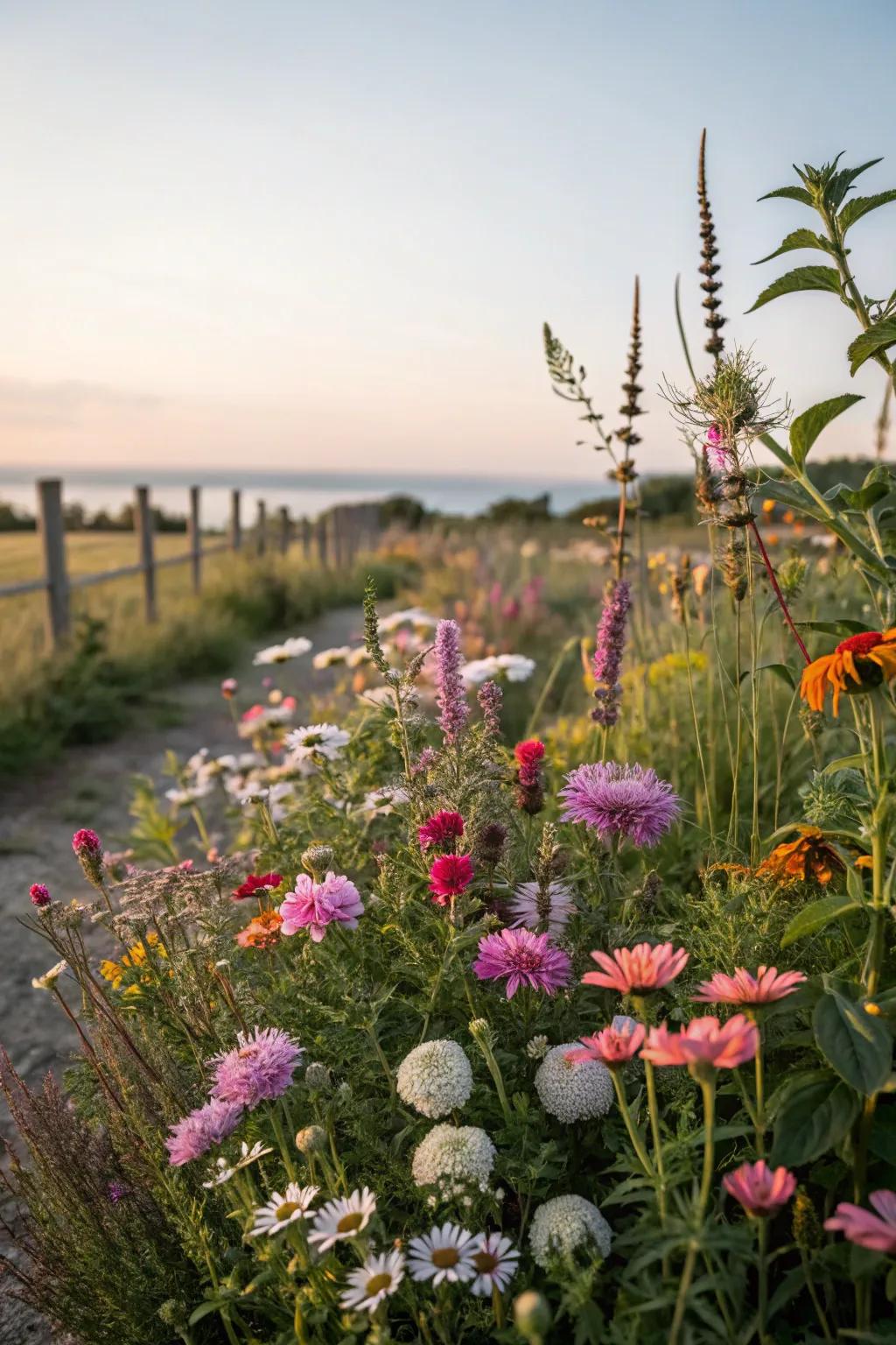 A garden with a wildflower meadow look, offering a natural and whimsical appeal.