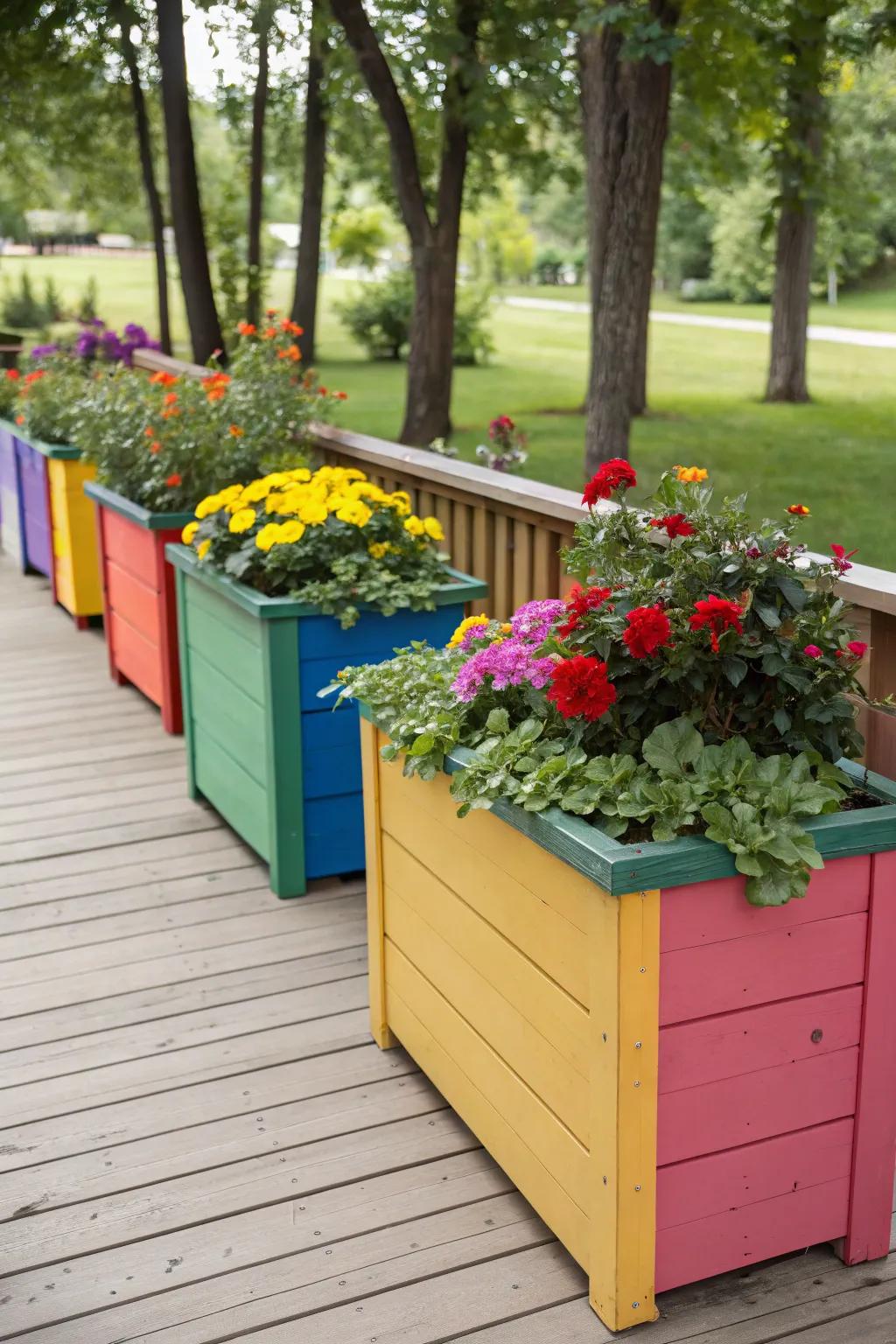 Enhance your deck with painted planter boxes.