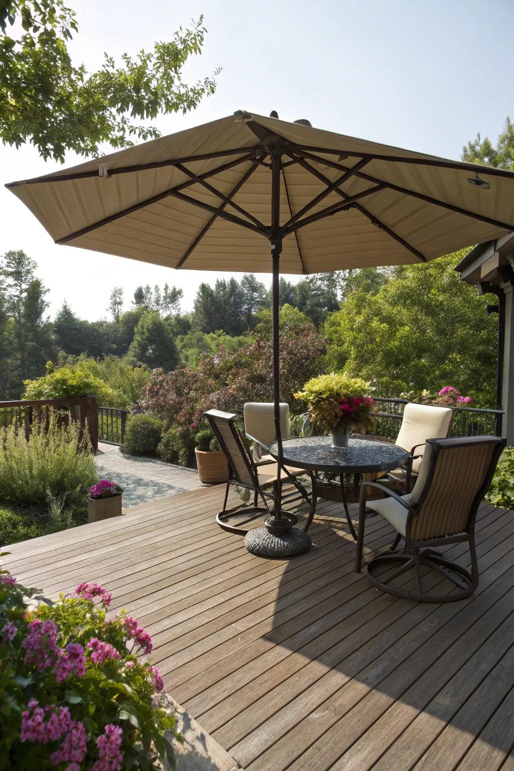 Umbrellas offer both shade and style to any deck.